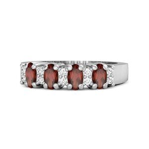 6x4MM Oval Shape Natural Garnet Four Stone 925 Sterling Silver Women Ring